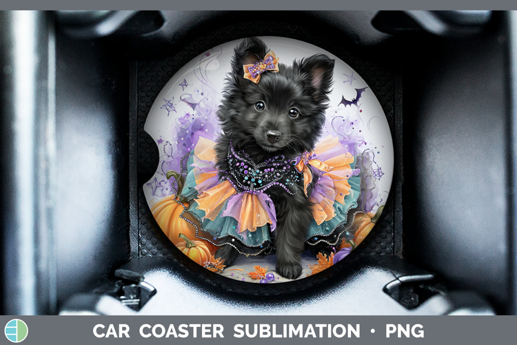 Dogs 05 Halloween Belgian Sheepdog Car Coaster Sublimation
