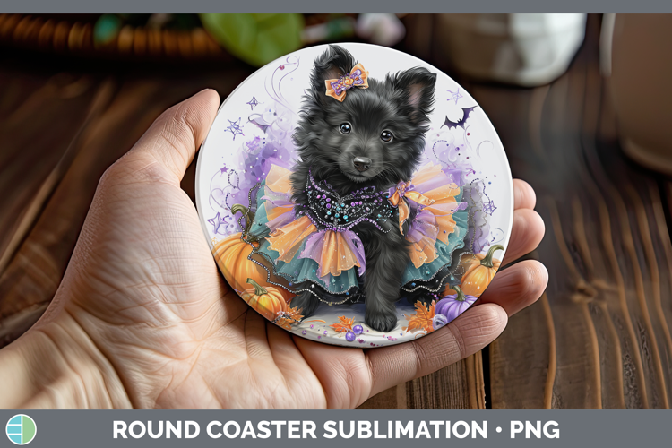 Dogs 05 Halloween Belgian Sheepdog Round Coaster Sublimation