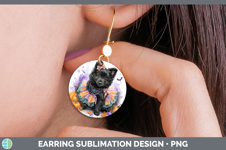 Dogs 05 Halloween Belgian Sheepdog Round Earrings Sublimatio