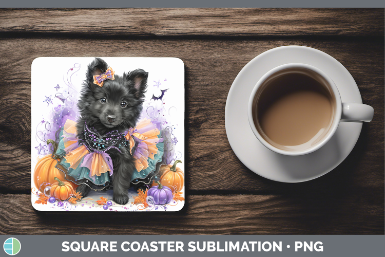 Dogs 05 Halloween Belgian Sheepdog Square Coaster Sublimatio