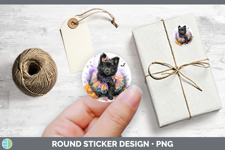 Dogs 05 Halloween Belgian Sheepdog Stickers | Round Labels D