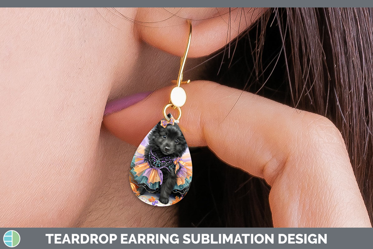 Dogs 05 Halloween Belgian Sheepdog Teardrop Earrings Sublima