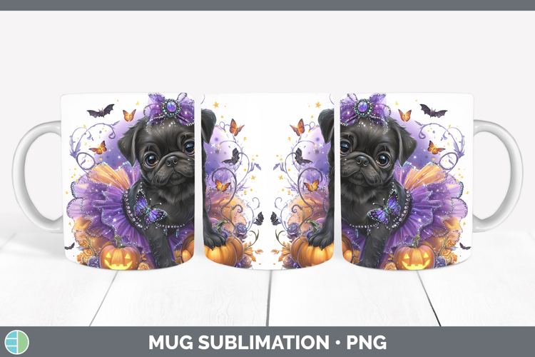 Dogs 05 Halloween Black Pug Mug Wrap Sublimation Coffee Cup