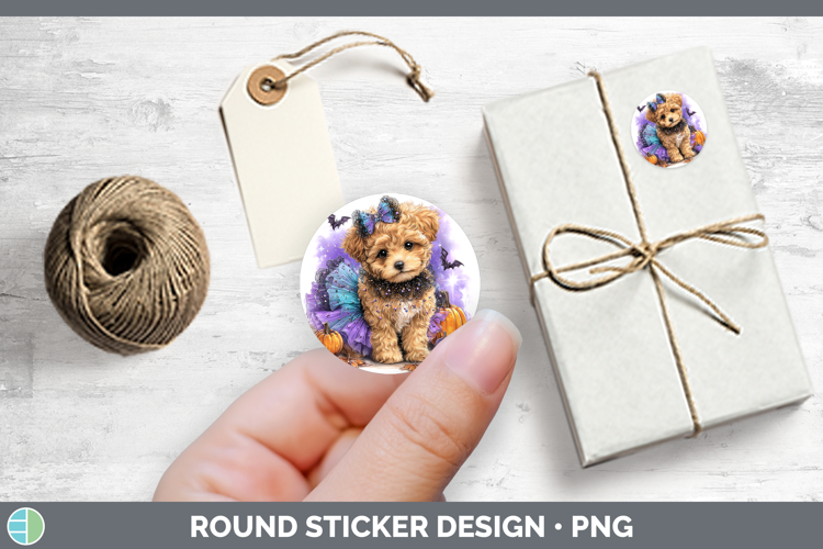 Dogs 05 Halloween Double Doodle Stickers | Round Labels Desi
