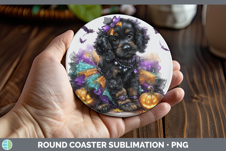 Dogs 05 Halloween English Cocker Spaniel Round Coaster Subli