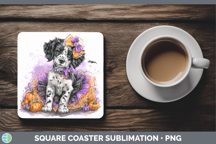 Dogs 05 Halloween English Setter Black and White Square Coas