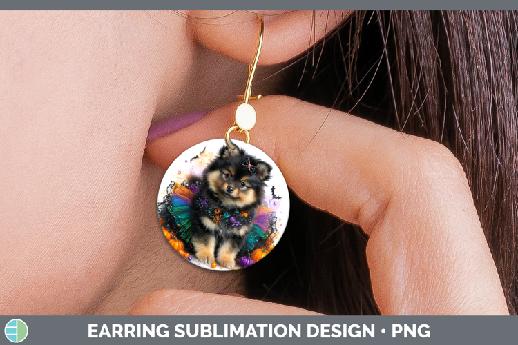Dogs 05 Halloween Finnish Lapphund Round Earrings Sublimatio