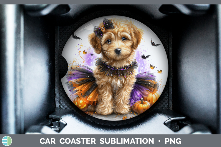 Dogs 05 Halloween Labradoodle Car Coaster Sublimation Desig