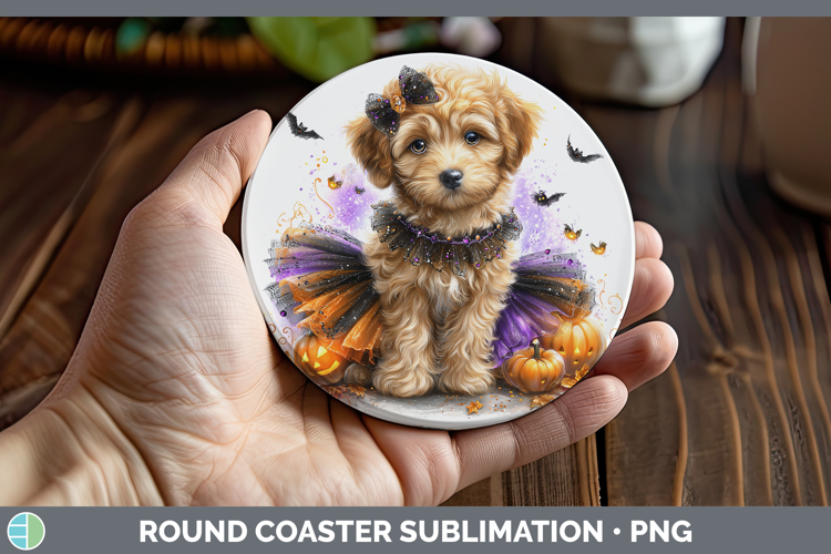 Dogs 05 Halloween Labradoodle Round Coaster Sublimation Coas