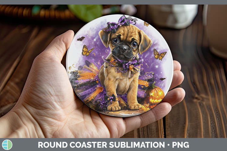 Dogs 05 Halloween Puggle Round Coaster Sublimation Coaster D