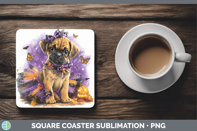 Dogs 05 Halloween Puggle Square Coaster Sublimation Coaster