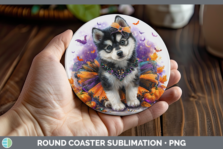 Dogs 05 Halloween Siberian Husky Round Coaster Sublimation C