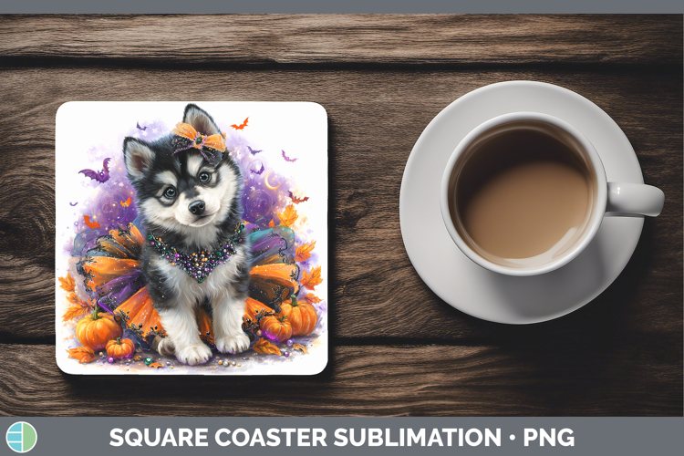Dogs 05 Halloween Siberian Husky Square Coaster Sublimation