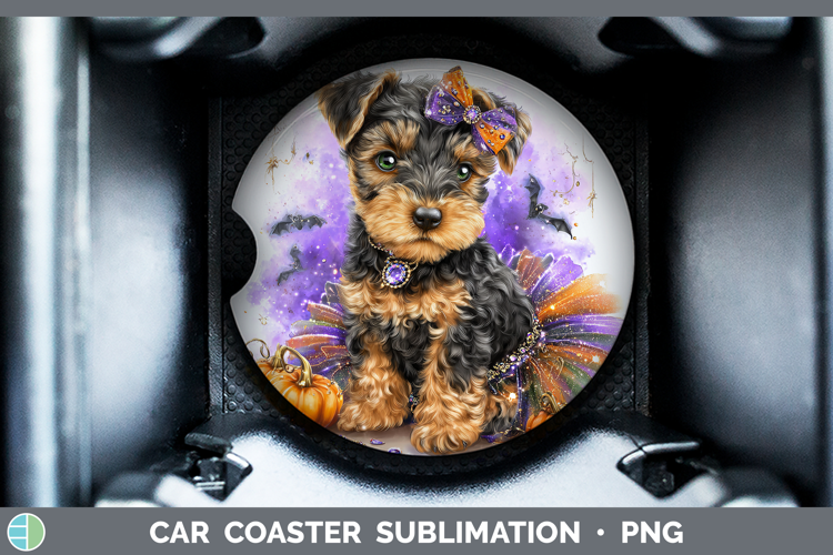Dogs 05 Halloween Welsh Terrier Car Coaster Sublimation Des