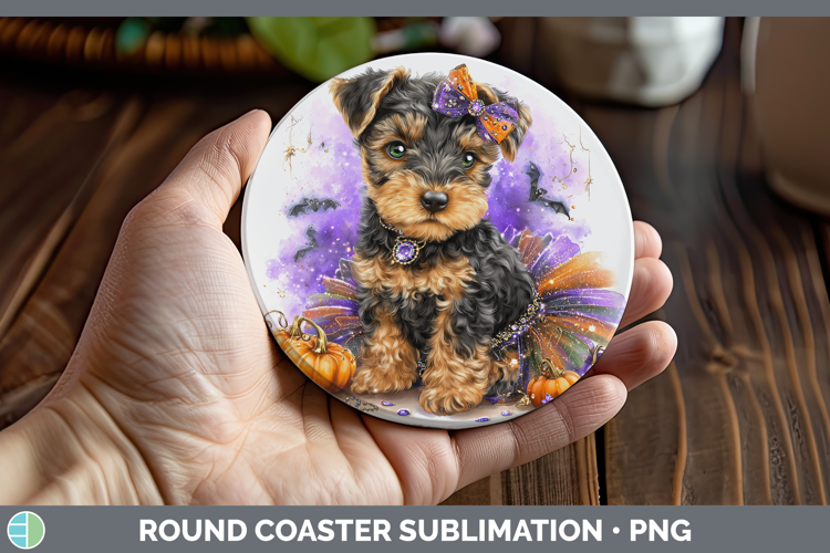 Dogs 05 Halloween Welsh Terrier Round Coaster Sublimation Co