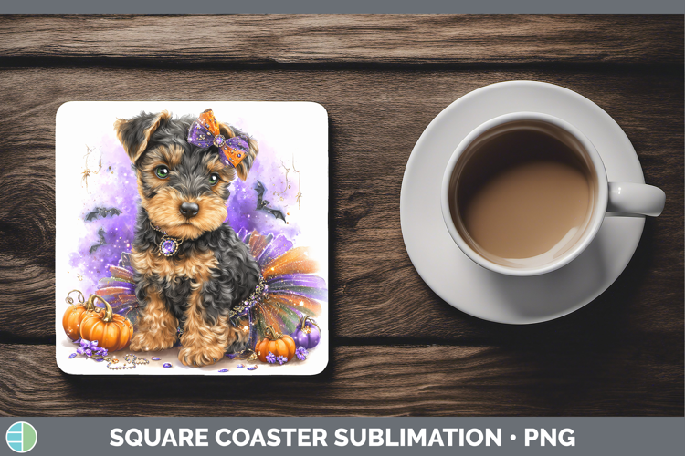Dogs 05 Halloween Welsh Terrier Square Coaster Sublimation C
