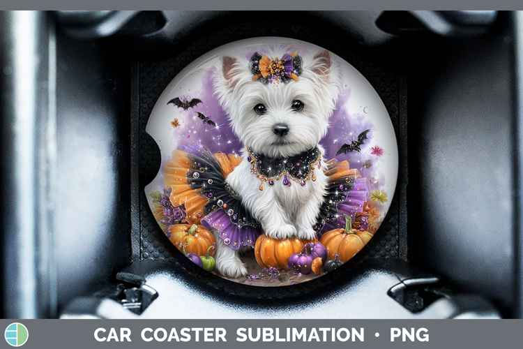Dogs 05 Halloween White Highland Terrier Car Coaster Sublima