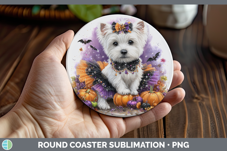 Dogs 05 Halloween White Highland Terrier Round Coaster Subli