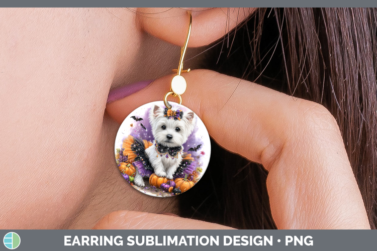 Dogs 05 Halloween White Highland Terrier Round Earrings Subl