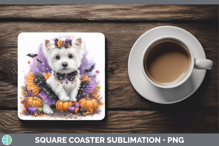 Dogs 05 Halloween White Highland Terrier Square Coaster Subl