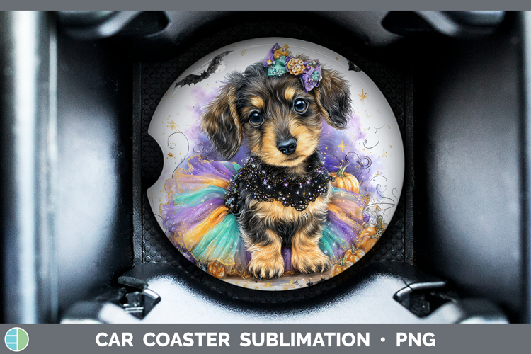Dogs 05 Halloween Wire Haired Dachshund Car Coaster Sublimat