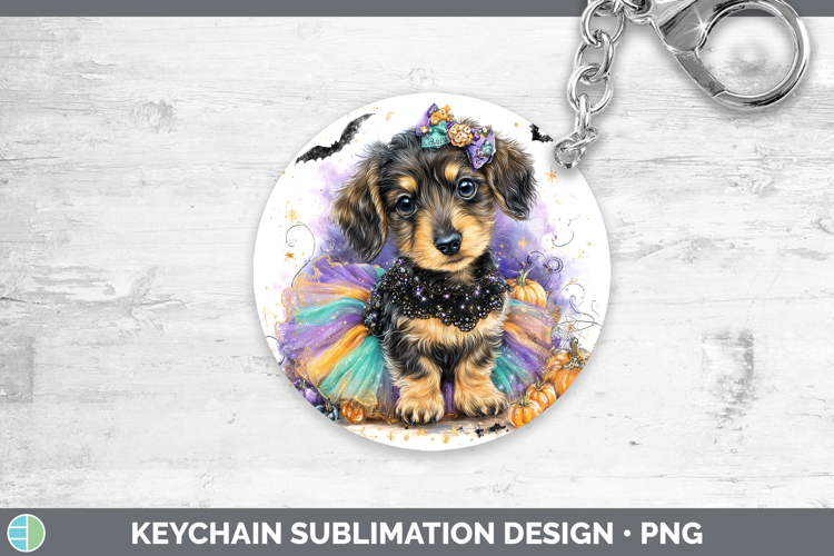 Dogs 05 Halloween Wire Haired Dachshund Keychain Sublimation