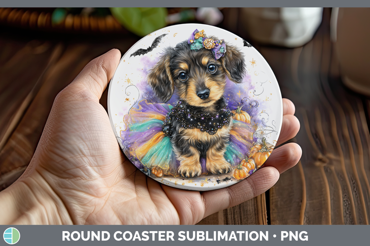 Dogs 05 Halloween Wire Haired Dachshund Round Coaster Sublim