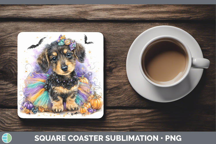 Dogs 05 Halloween Wire Haired Dachshund Square Coaster Subli