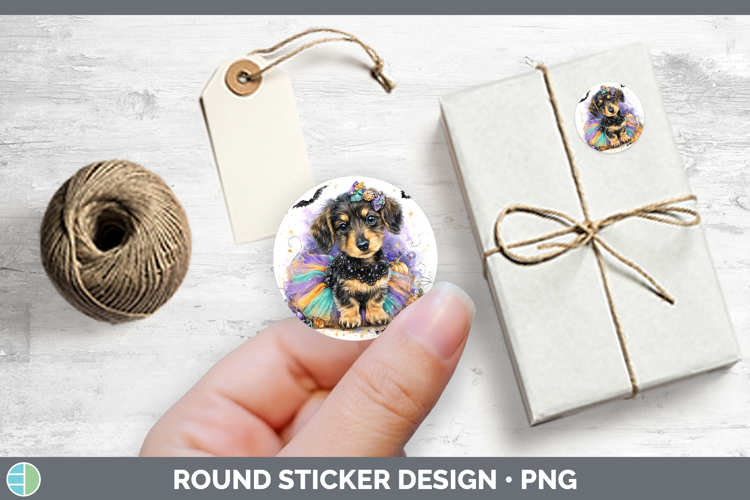 Dogs 05 Halloween Wire Haired Dachshund Stickers | Round Lab