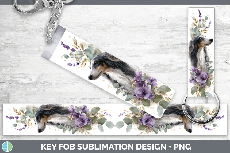 Afghan Hound Dogs 05 Lavender and Eucalyptus Key Fob Sublima