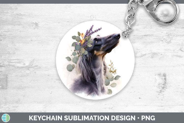 Afghan Hound Dogs 05 Lavender and Eucalyptus Keychain Sublim