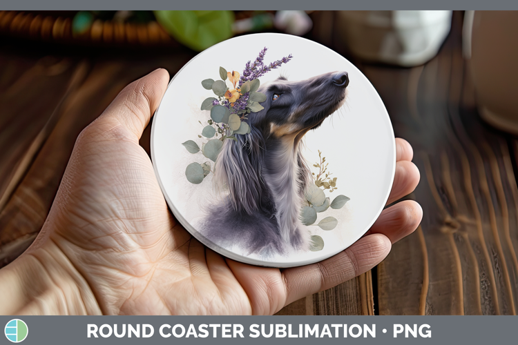 Afghan Hound Dogs 05 Lavender and Eucalyptus Round Coaster S