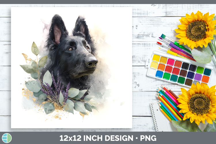 Belgian Sheepdog Dogs 05 Lavender and Eucalyptus Paper Backg