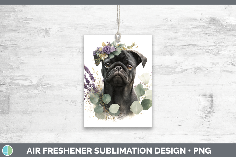 Black Pug Dogs 05 Lavender and Eucalyptus Air Freshener Subl