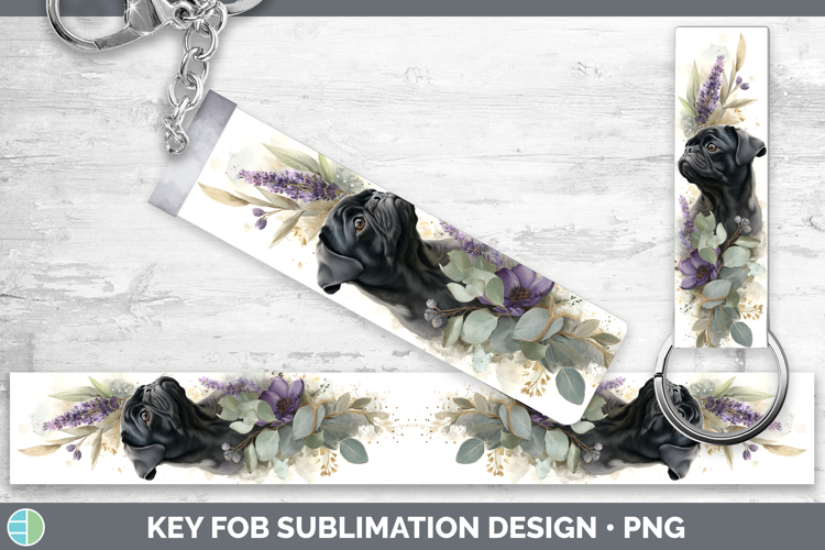Black Pug Dogs 05 Lavender and Eucalyptus Key Fob Sublimatio