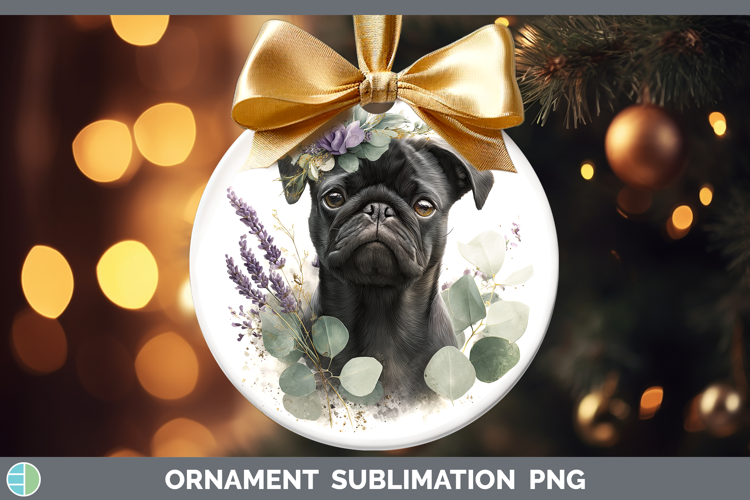 Black Pug Dogs 05 Lavender and Eucalyptus Ornament Sublimati
