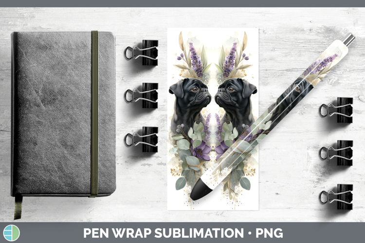 Black Pug Dogs 05 Lavender and Eucalyptus Pen Wrap Sublimati
