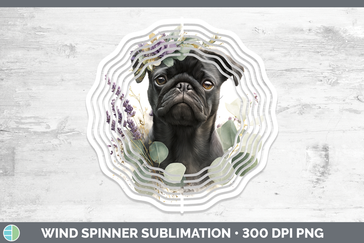Black Pug Dogs 05 Lavender and Eucalyptus Wind Spinner Subli