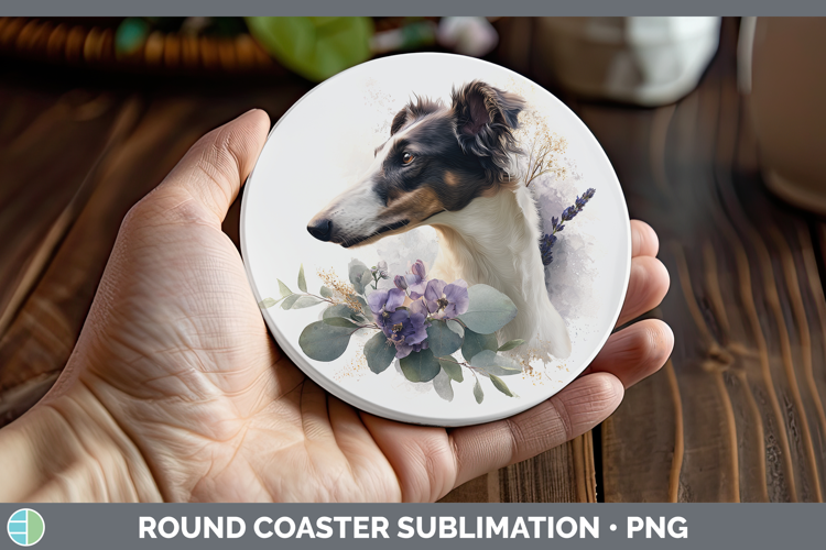 Borzoi Dogs 05 Lavender and Eucalyptus Round Coaster Sublima