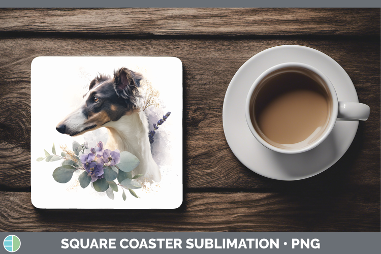 Borzoi Dogs 05 Lavender and Eucalyptus Square Coaster Sublim