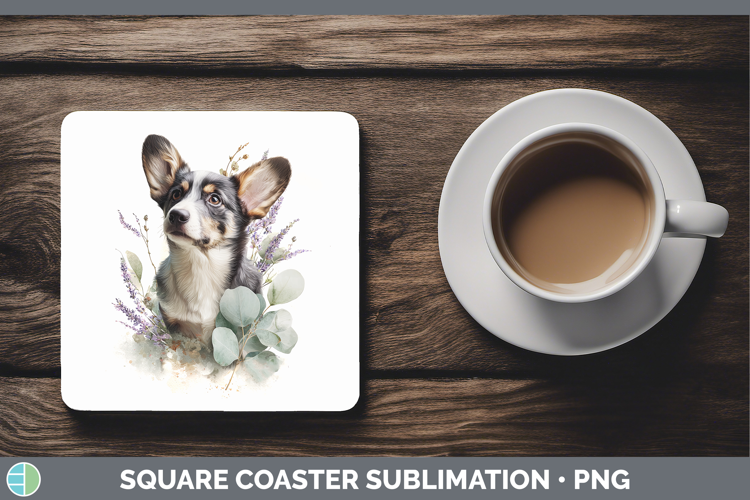 Cardigan Corgi Dogs 05 Lavender and Eucalyptus Square Coaste