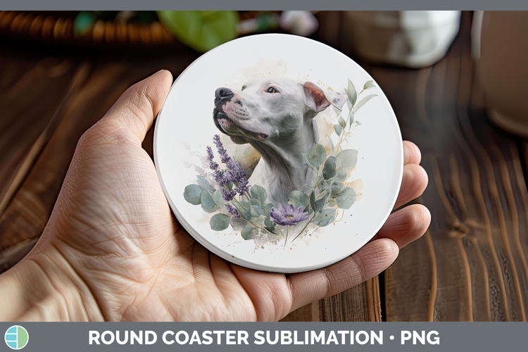 Dogo Argentino Dogs 05 Lavender and Eucalyptus Round Coaster