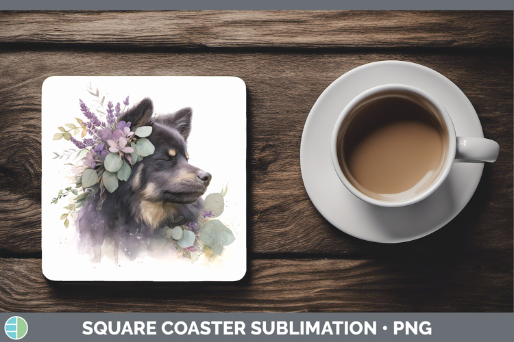 Finnish Lapphund Dogs 05 Lavender and Eucalyptus Square Coas