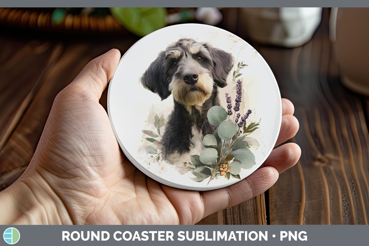 Labradoodle Dogs 05 Lavender and Eucalyptus Round Coaster Su