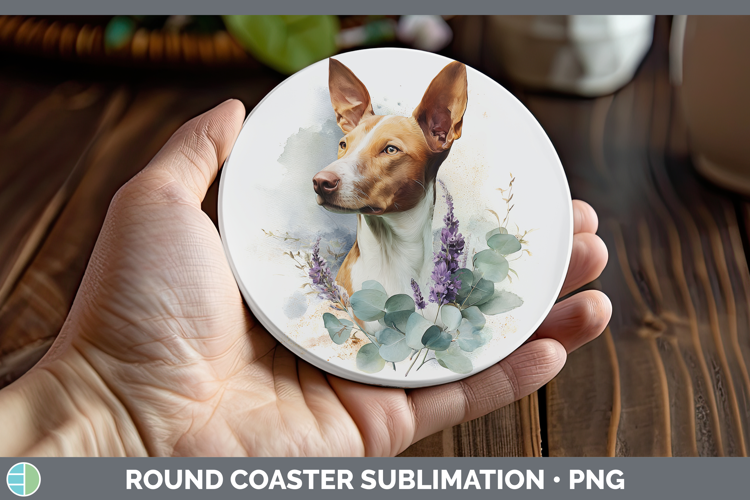 Podenco Canario Dogs 05 Lavender and Eucalyptus Round Coaste