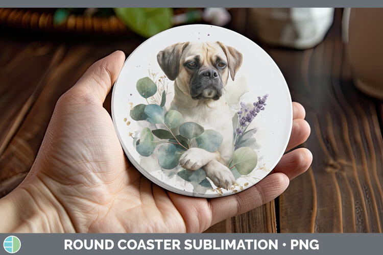 GorgeousDogs 05 Lavender and Eucalyptus Round Coaster design.