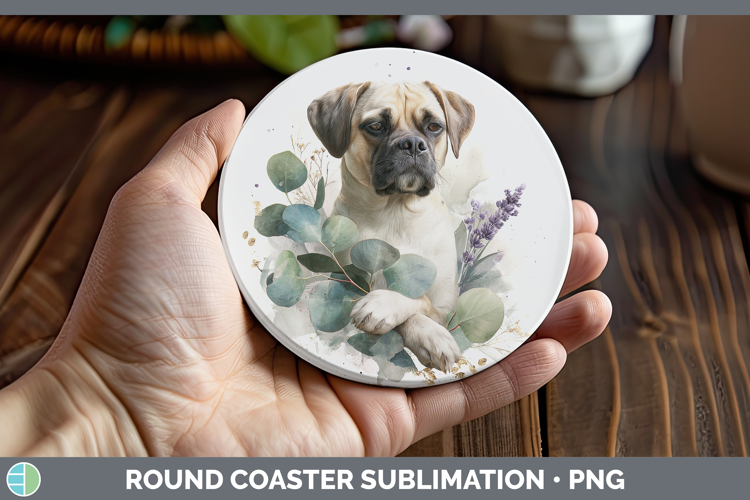 Puggle Dogs 05 Lavender and Eucalyptus Round Coaster Sublima