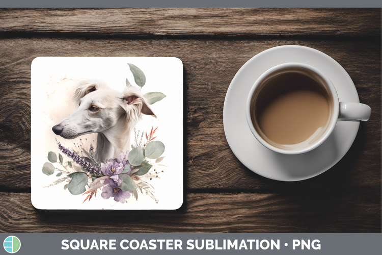 Saluki Dogs 05 Lavender and Eucalyptus Square Coaster Sublim