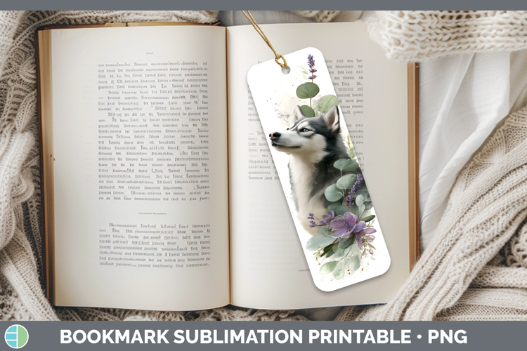 Siberian Husky Dogs 05 Lavender and Eucalyptus Bookmark Subl