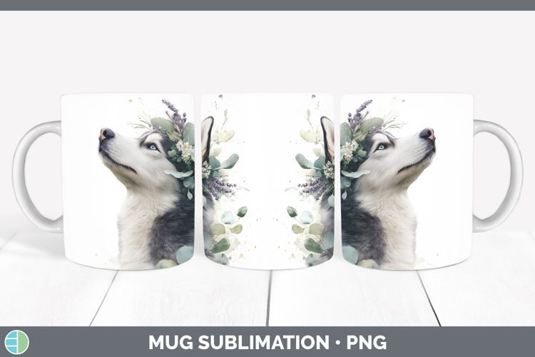 Siberian Husky Dogs 05 Lavender and Eucalyptus Mug Wrap Subl